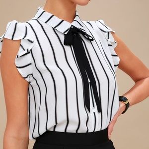 Lulu’s Black and White Striped Tie Neck Top